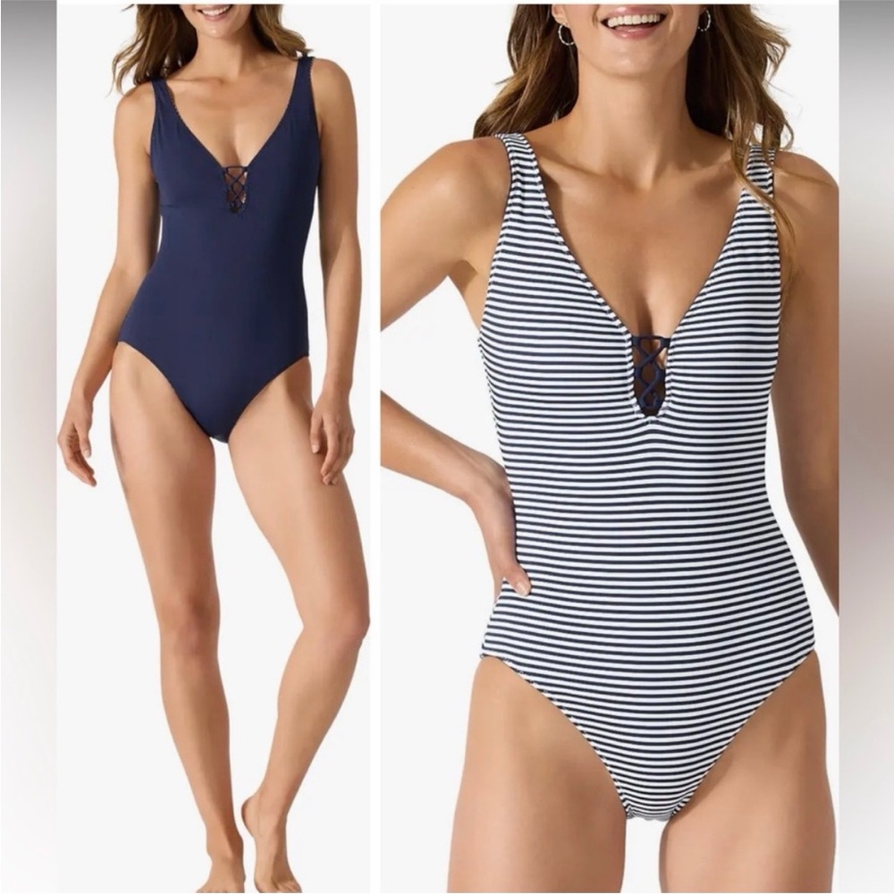 Tommy Bahama Breaker Bay Reversible Lace-Back One-Piece Swimsuit. Size12